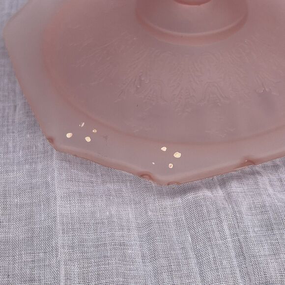 Vintage Pink Satin Depression Glass Frosted Princess Cookie Biscuit Jar With Lid - Picture 10 of 13